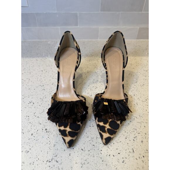 J.Crew Collection Elsie d’Orsay Pumps Leopard Print Sequin Italy Sz 7 Stiletto - Picture 2 of 16
